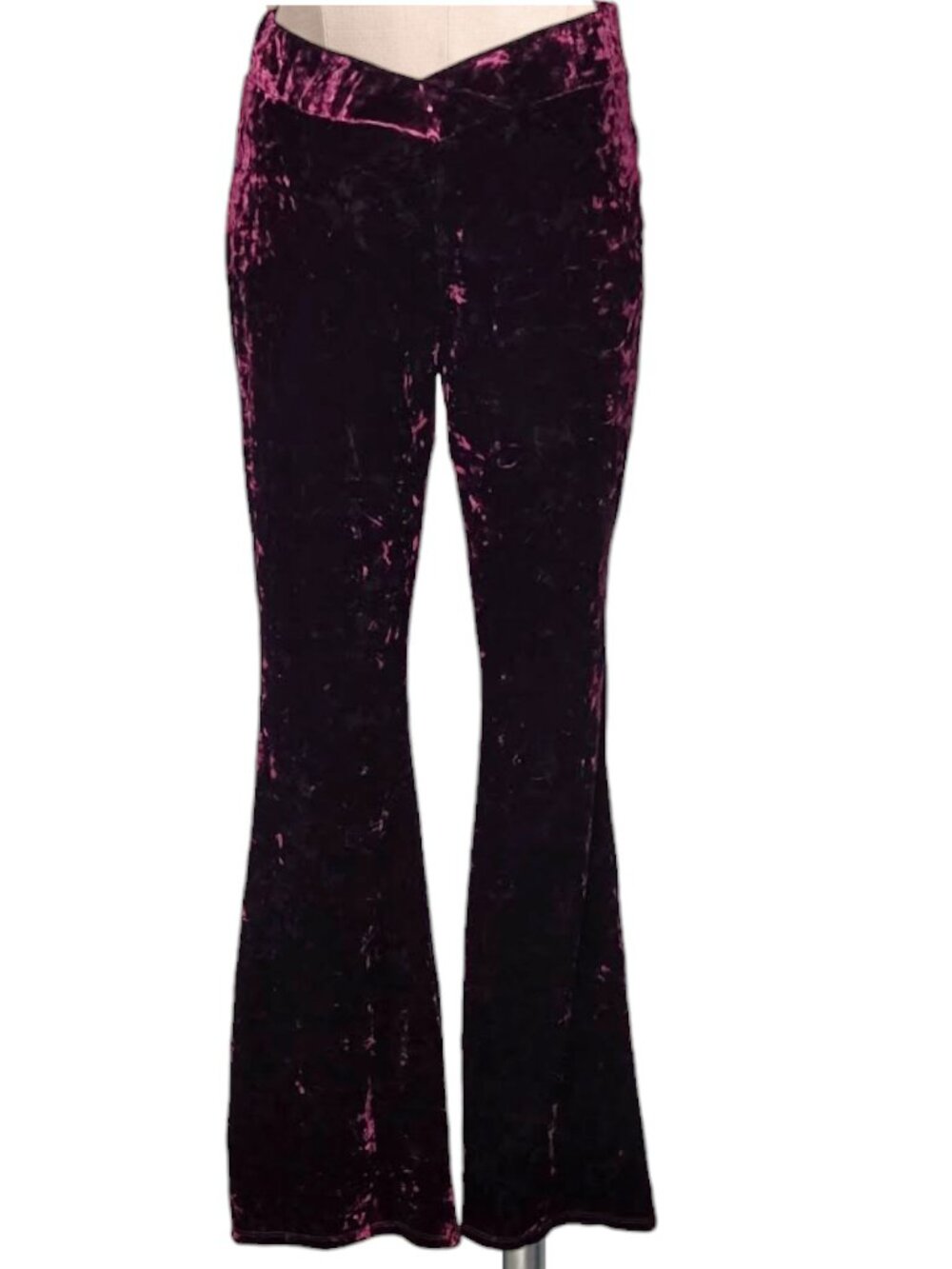ADRIENNE Crushed Velvet Wine Burgundy Flare Bellbottom Pants L